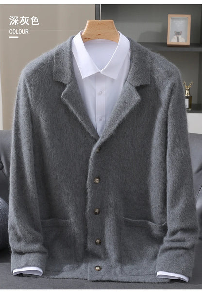 New Mink Wool Cardigan Men's Padded Sweater Coat Business Casual Knitted Cashmere Sweater Coat
