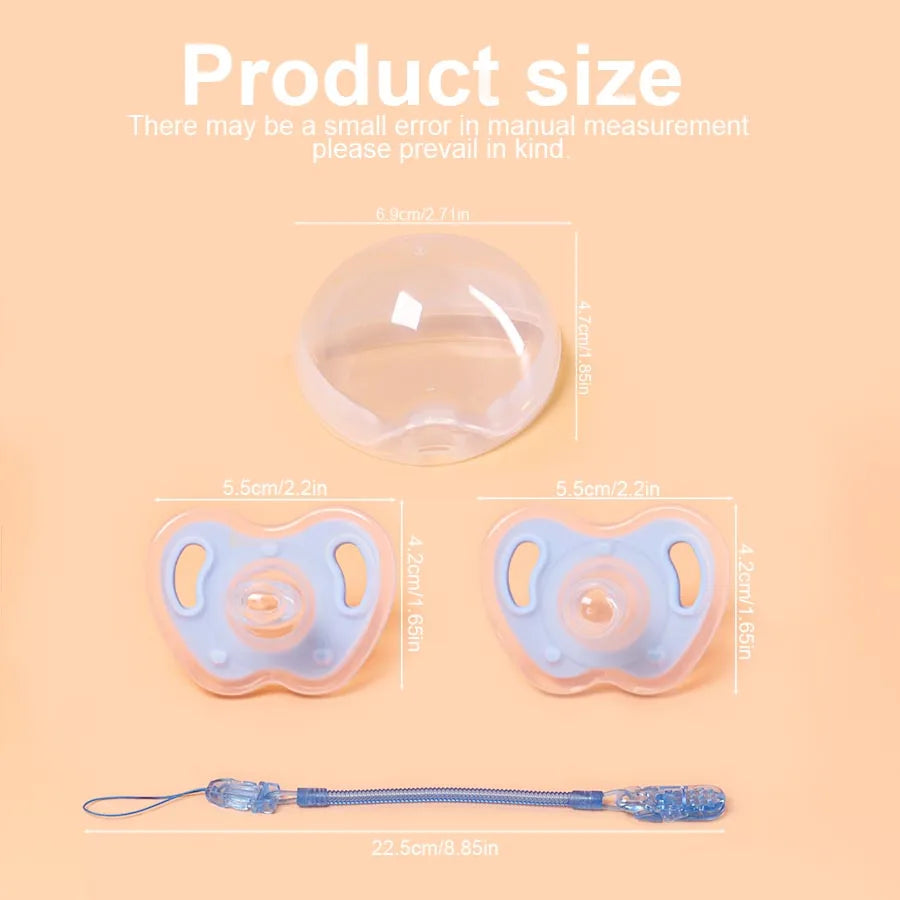3Pcs Baby Apple Pacifier Set Silicone Soother with Spring pacifier chain and PP storage Box 100% BPA Free Portable Pacifier Set