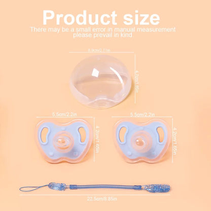 3Pcs Baby Apple Pacifier Set Silicone Soother with Spring pacifier chain and PP storage Box 100% BPA Free Portable Pacifier Set