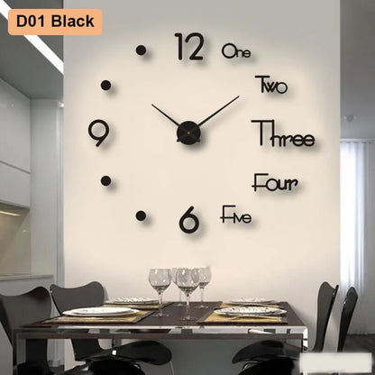 Large 3D Number Wall Clock - DIY Home Decoration for Living Room Bedroom Study Hotel