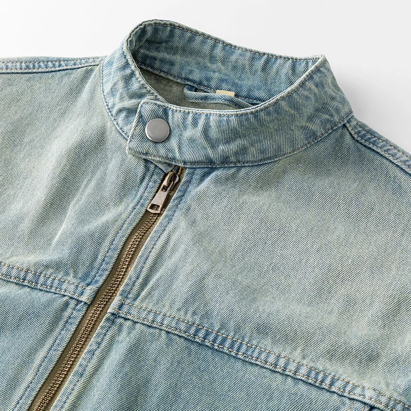 Men's Casual Non-Stretch Denim Jacket High Street Style Zipper Loose Workwear Jacket Plus Size Trendy Streetwear Top