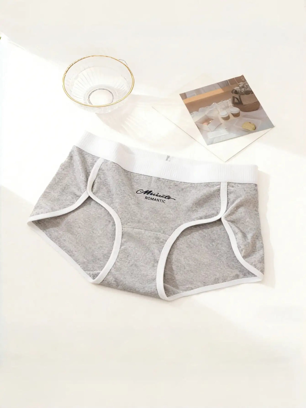 3PCS Contrast Binding Letter Print High Cut Cotton Panties With Extra Long Gusset Set
