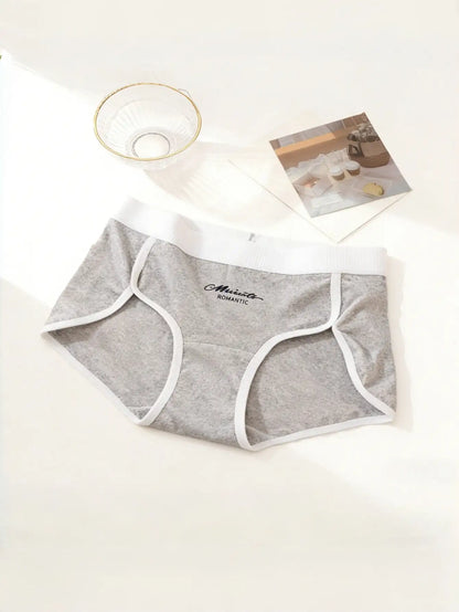3PCS Contrast Binding Letter Print High Cut Cotton Panties With Extra Long Gusset Set