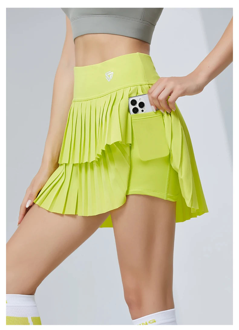 Women Sports Mini Pleated Skirt Golf Tennis Skirts High Waist Double Layer Gym Fitness Running Yoga Athletic Workout Skort