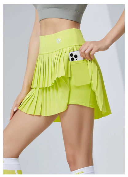 Women Sports Mini Pleated Skirt Golf Tennis Skirts High Waist Double Layer Gym Fitness Running Yoga Athletic Workout Skort