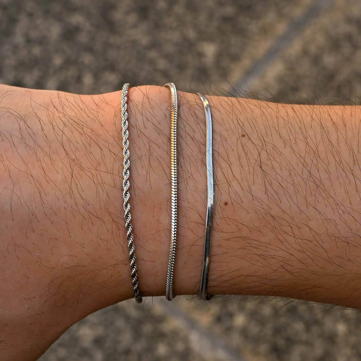 3pcs Men Thin Chain Bracelet,Never Fade Silver Color Twist Chain Wristband,Stylish Punk Jewelry Gift for Husband Father Son