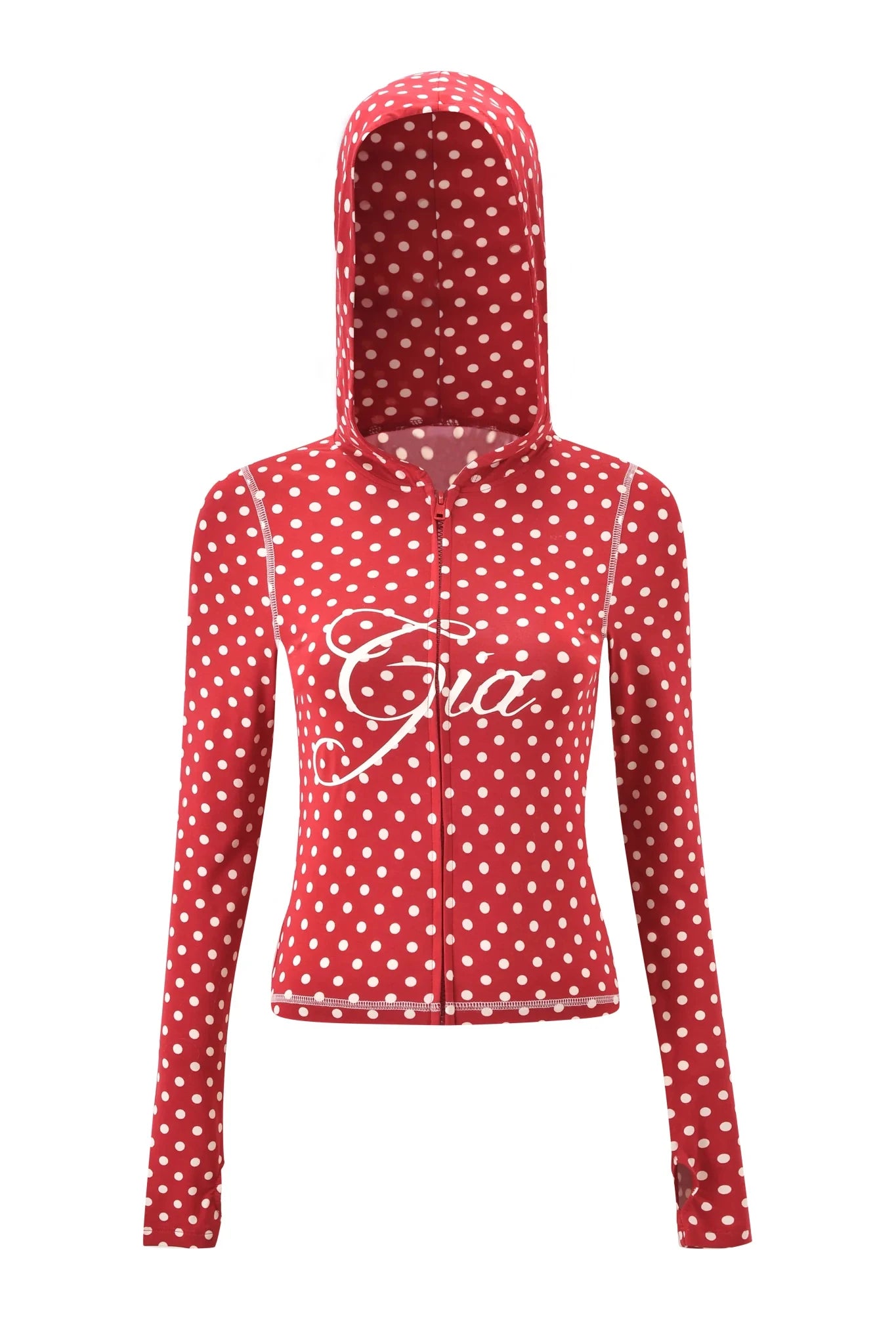 Gia neon pink regular shoulder slim-fit letter print topstitching design slim-fit hooded zip-up short jacket and pants set