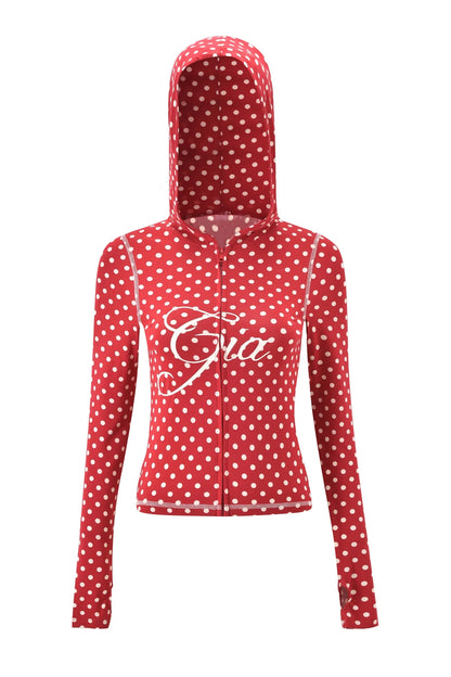 Gia neon pink regular shoulder slim-fit letter print topstitching design slim-fit hooded zip-up short jacket and pants set