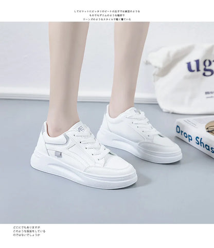 Outdoor Women Walking Shoes Skateboarding Shoes Women Sneakers PU Leather Lace-Up Breathable Jogging Casual Sneakers De Mujer