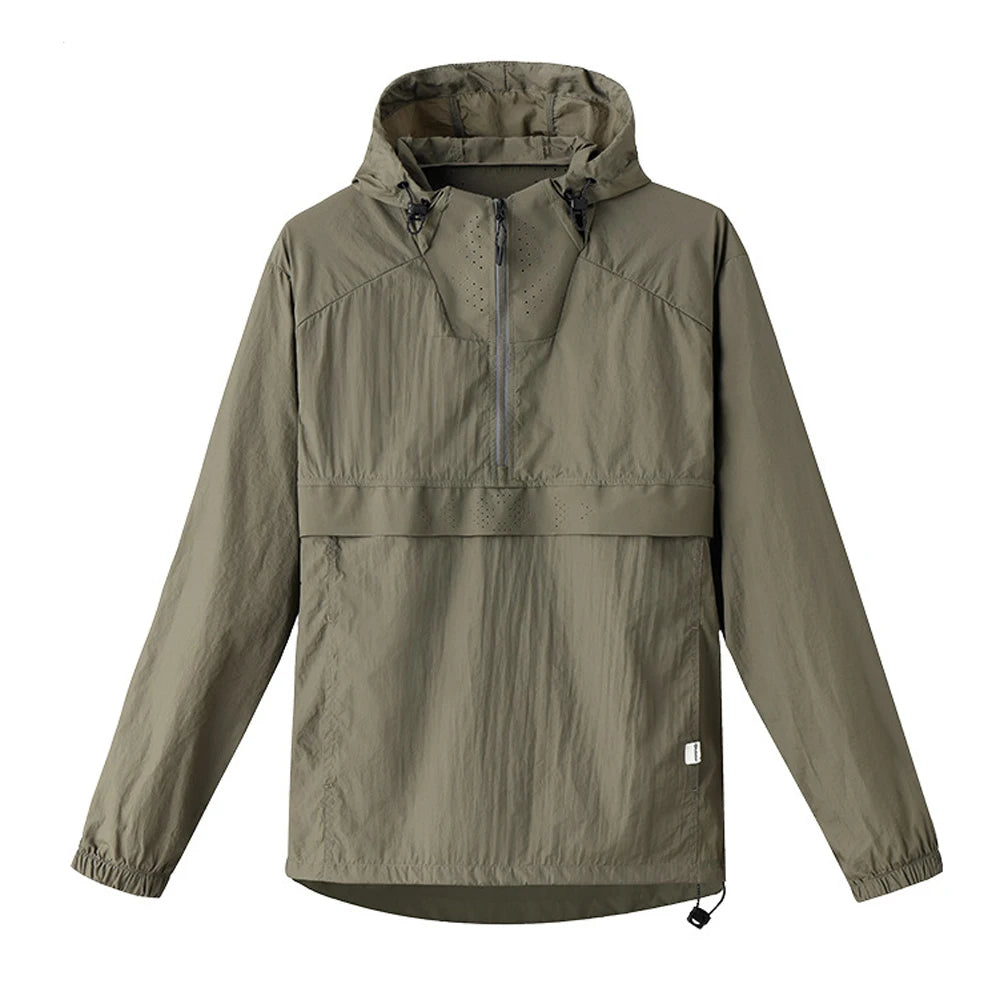 Spring Summer Men Lightweight Anorak Jacket Fashion Man Half Zip Sunscreen Hooded Coats Men UPF50+ Windbreaker Waterproof Jacket