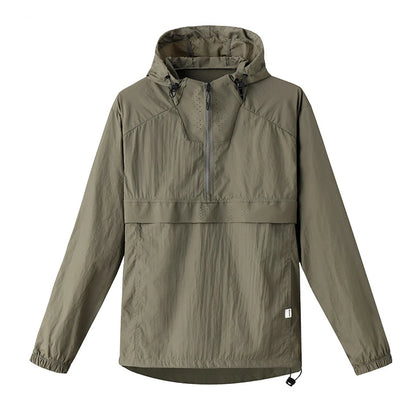 Spring Summer Men Lightweight Anorak Jacket Fashion Man Half Zip Sunscreen Hooded Coats Men UPF50+ Windbreaker Waterproof Jacket