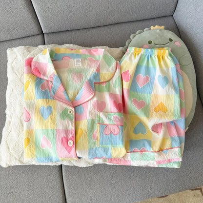 2Summer short-sleeve pajama set for women, comfortable and trendy, shorts can be worn outside, home wear set