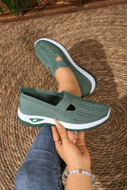 Women's casual sports shoes, solid color breathable sports soft-soled lightweight walking shoes, low-top knitted casual shoes