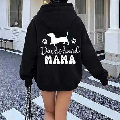 Dachshund Mama Graphic Hooded Hoodie Women Wiener Dog Paw Print Pullover Sweatshirt Dog Lover Casual Winter Autumn Tracksuits