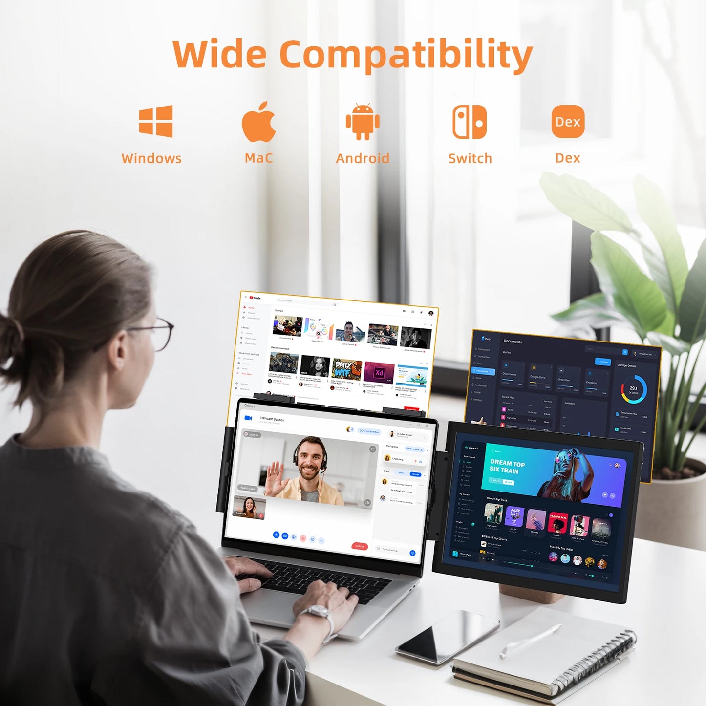 14 Inch Portable Monitor – Laptop Screen Extender with 1080P IPS Display, USB-C HDMI Port