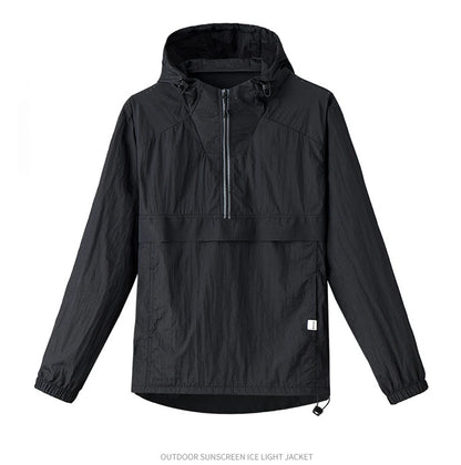 Spring Summer Men Lightweight Anorak Jacket Fashion Man Half Zip Sunscreen Hooded Coats Men UPF50+ Windbreaker Waterproof Jacket