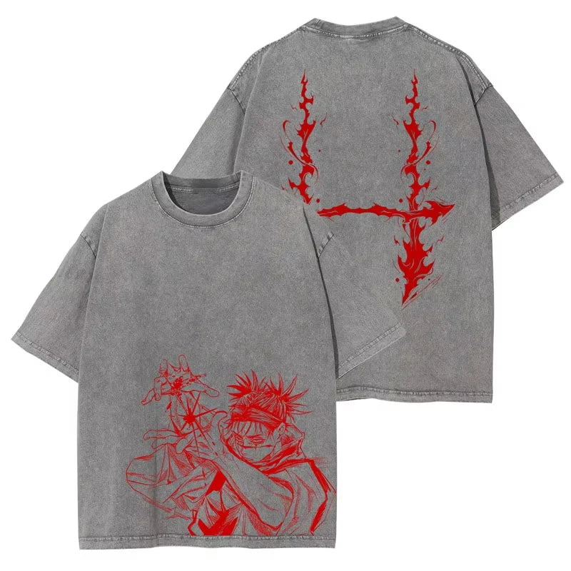 Jujutsu Kaisen T Shirt Men Women Tshirt Gojo Satoru Washed Cotton T-shirt Clothing Summer Short Sleeve Oversized Tees Streetwear
