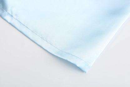 Light Blue Women's Satin Robe Short Kimono for Bride & Bridesmaid With White Letter, Wedding Party Robes