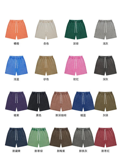 ZODF Trendy Batik Washed 420gsm Cotton Shorts For Men Retro Unisex Basic Heavy Weight Loose Solid Shorts Brand Bottoms HY0855