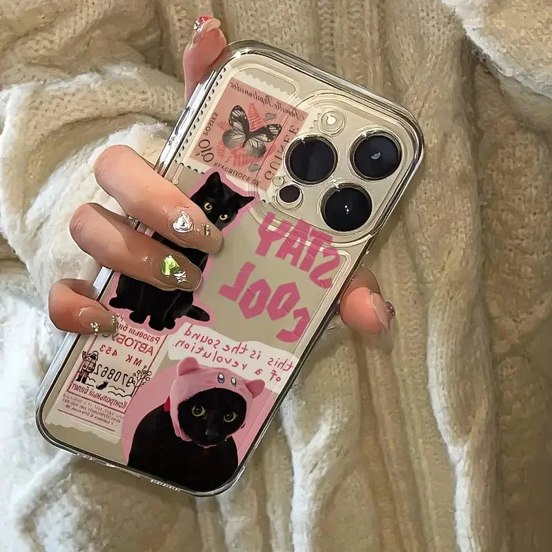Creative Label Black Cat Transparent Phone Case for Samsung Galaxy S26 S25 Ultra S24 Plus S23 FE S22 A16 A15 A34 A35 A55 Cover