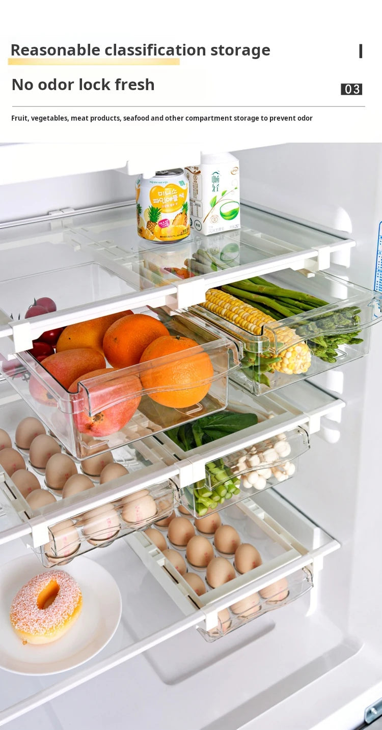 Refrigerator Egg Storage Box - Drawer Style Plastic Egg Holder and Fresh-Keeping Food Rack