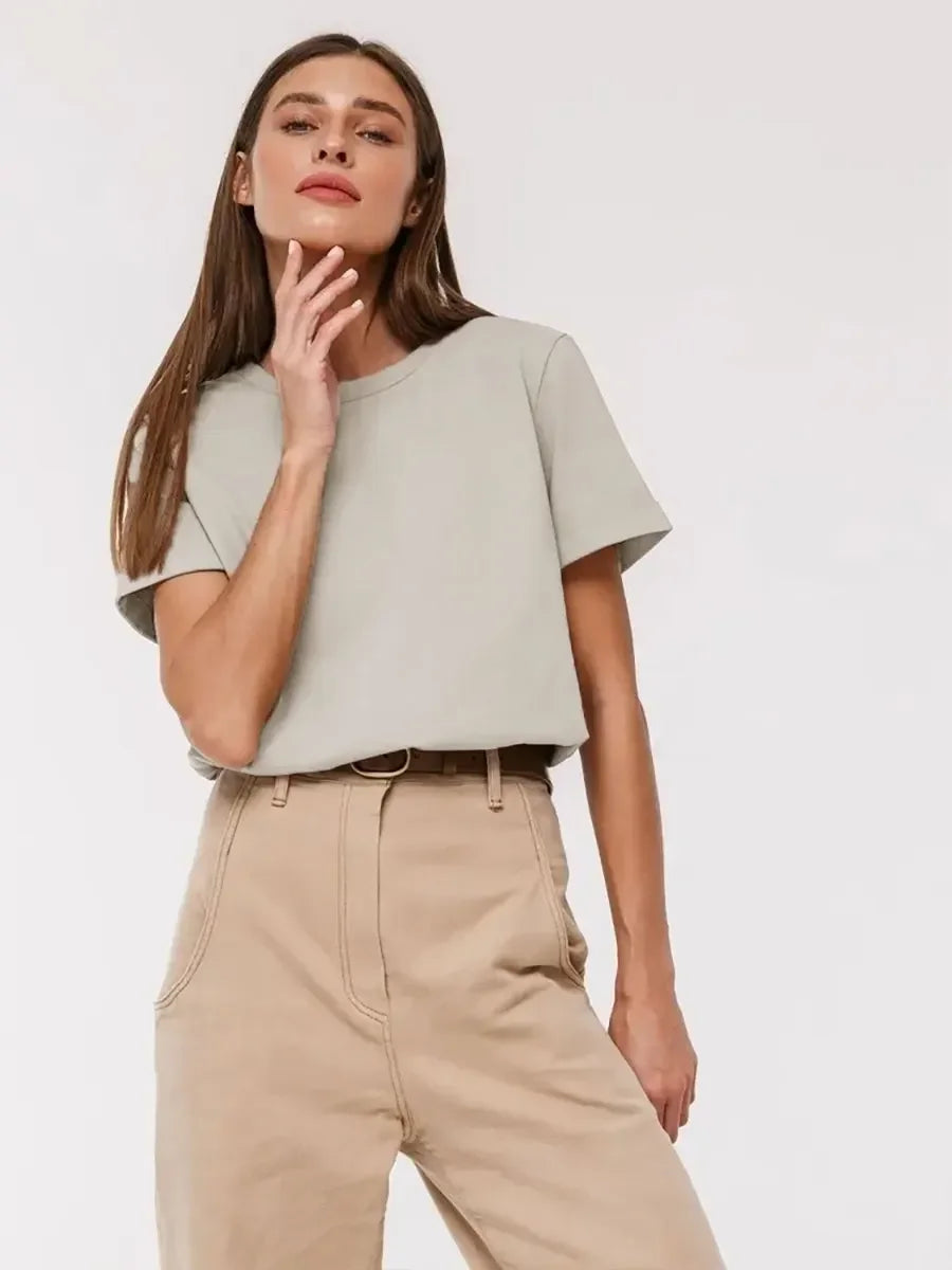 Cotton Womens T-Shirt - Summer Short Sleeve Loose Basic Top