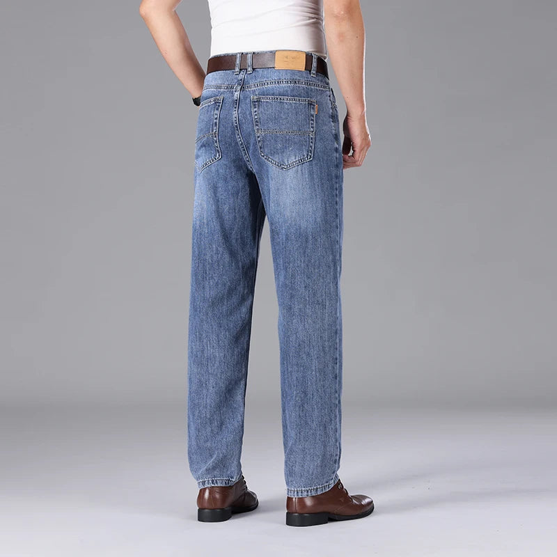 2026 Summer High Quality Brand Cloth Business Casual Men's Lightweight Straight Loose Jeans Classic Retro thin cotton trousers