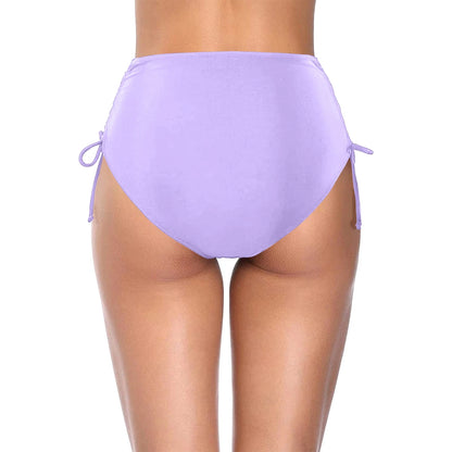 Basic Tight Swimming Bottoms for Female Solid Color High Waist Full Coverage Bikini Split Swimsuit Briefs Beach Drawstring Trunk
