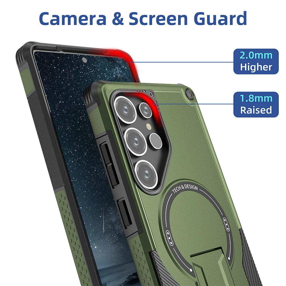 Fold Stand Holder Magnetic Armor Case For Samsung S26 S25 Ultra S24 Plus A26 A16 A56 Wireless Charging Bracket Shockproof Cover