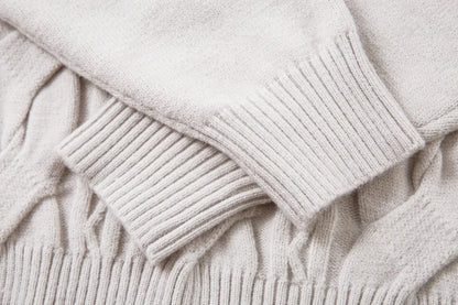 Solid Color Jacquard Sweater Mens Autumn Winter Casual Loose Half Zipper Long Sleeve Sweater Man