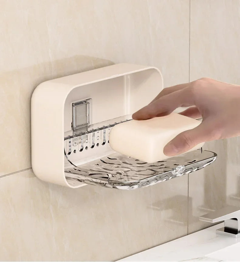 Bathroom Soap Holder Free-Punching Wall Mounted Soap Sponge Holder Organizer Double Drainage Soap Dish Bathroom Accessories