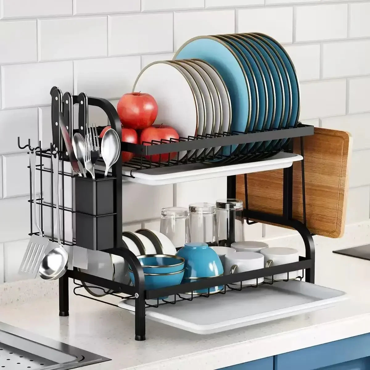 Compact 2-Tier Stainless Steel Dish Drainer 2025 New Rustproof Kitchen Organizer with Utensil Holder