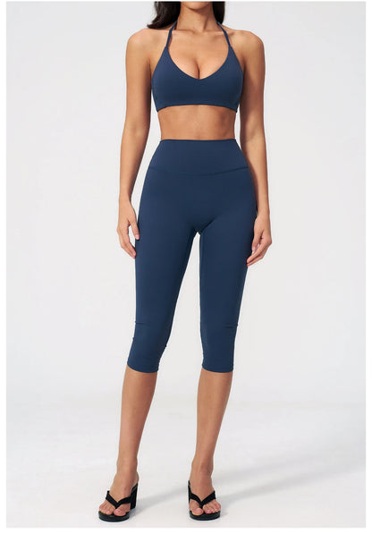 Women 2 Piece Yoga Set High Waist Capri Leggings Sports Bra Crop Top Workout Gym Athletic Outfits Female Fitness Activewear Suit