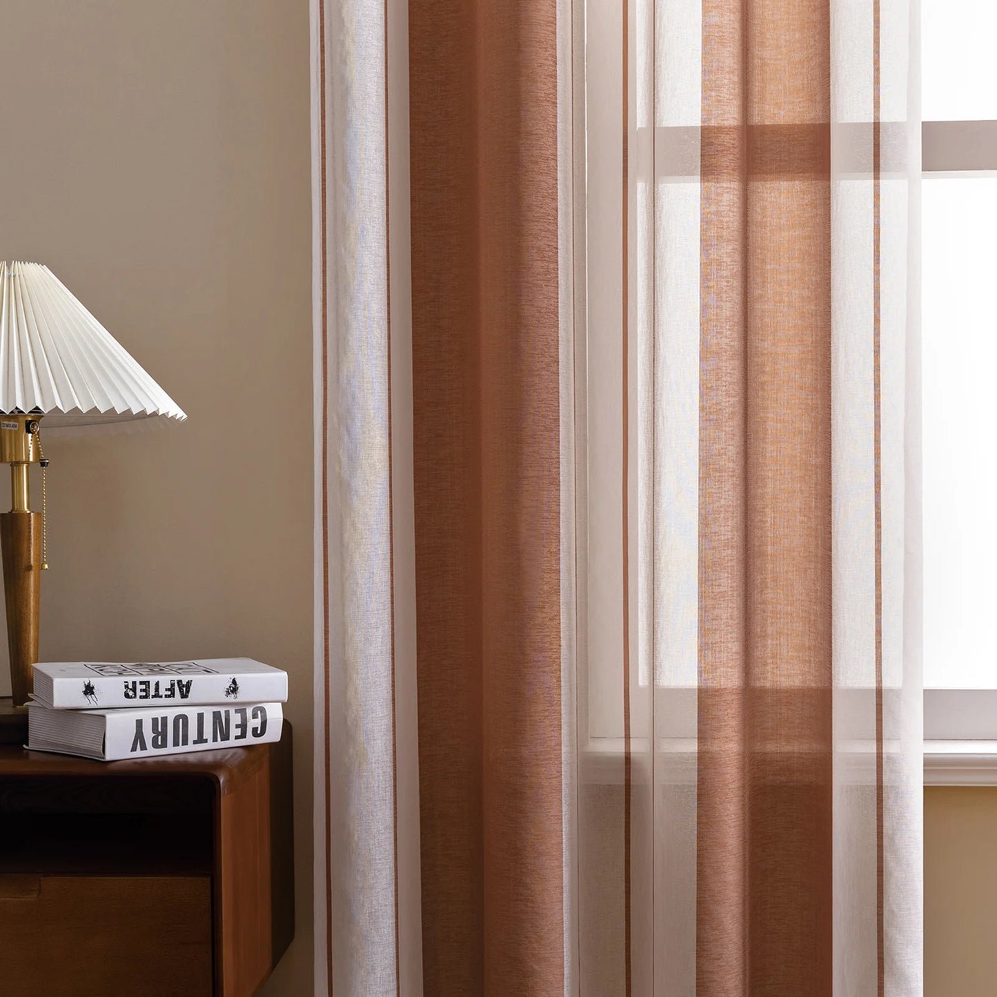 Striped Sheer Curtains | Soft Voile Fabric Semi Sheer Drapes - Eyelet Panels for Office & Home