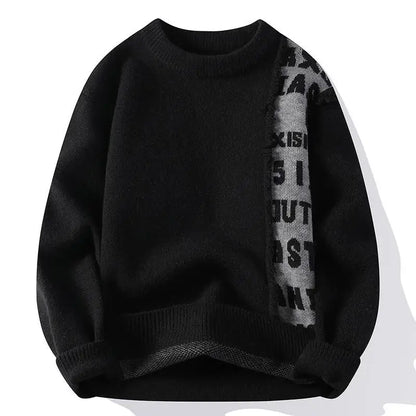 Patchwork Knitted Sweater - Men's Autumn Casual Streetwear Warm Pullover Jumper