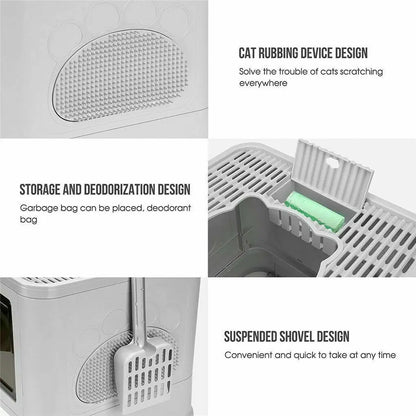 Foldable Cat Litter Box - Enclosed Front Entry  Top Exit Toilet with Massager Scoop - ZOOMNSTORE