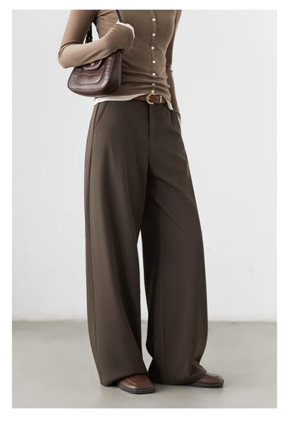 CHIC VEN Women Pants Solid Casual  Slim Straight Leg Suit Wide Leg Ladies Trousers Spring Autumn 2025 Clothing for Woman