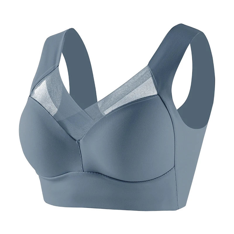 Plus Size Sports Bra - Seamless Wire Free Push Up Brassiere With Wide Straps