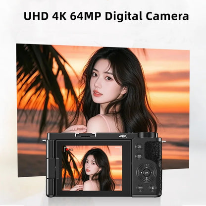 4K Digital Camera - 12X Optical Zoom Flip Screen Selfie Vlog Camcorder With Microphone