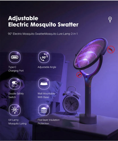 3500V 5 in1 Mosquito Killer Lamp Multicunctional Angle Adjustable Bug Zapper Electric USB Rechargeable Mosquito Fly Bat Swatter