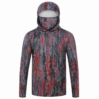 Men's Hooded Fishing Shirt with Face Mask UPF 50+ Sun Protection Long Sleeve Outdoor Performance Hoodie