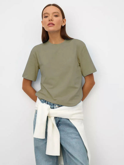 Cotton Summer Womens T-Shirt - Short Sleeve Loose Basic Top