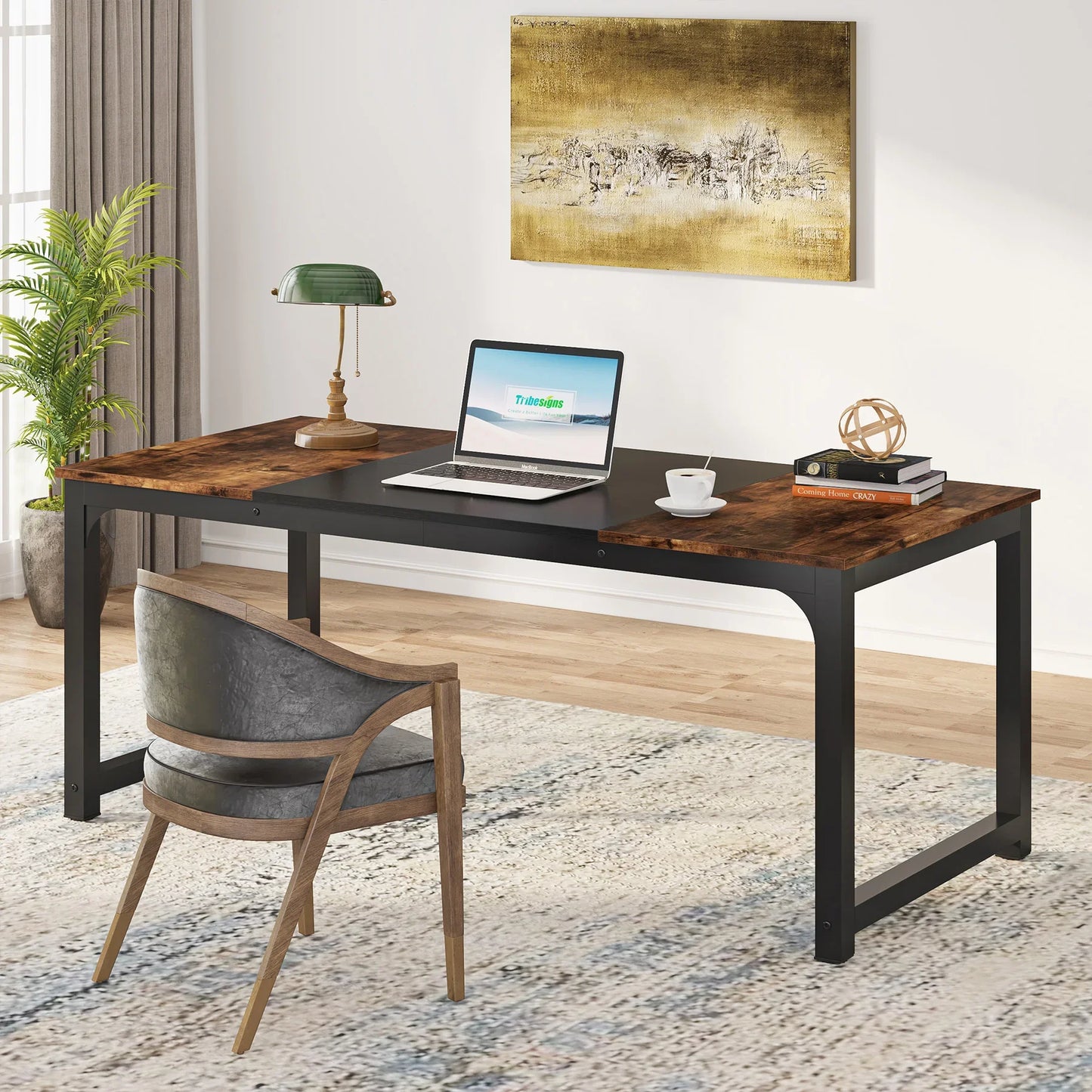 Large Office Desk | Modern Computer Desk - Spacious Writing Workstation for Home Office