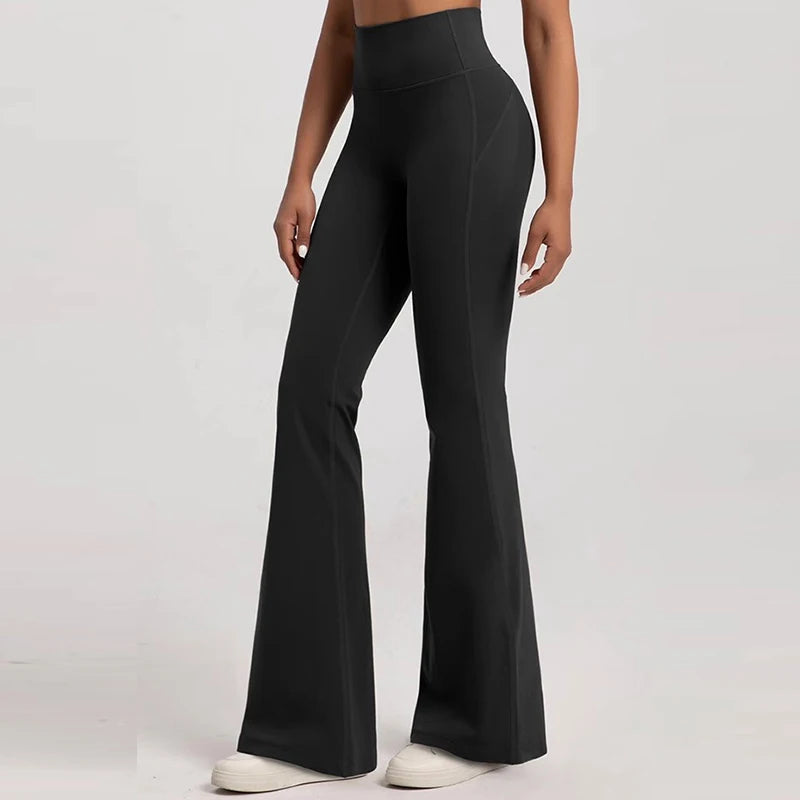 Women's High-Waisted Flared Pants, Elastic Waist, Cinching Hip-Lifting, Casual Yoga Pan for All-Season Exercise and Outdoor Wear