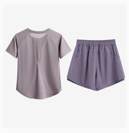 DRUR 2pcs Gym Set Women Summer Sportswear Outfit 2 Piece Short Sleeve Sports Shirt Shorts Sets Jogging Suit Female Tracksuit New