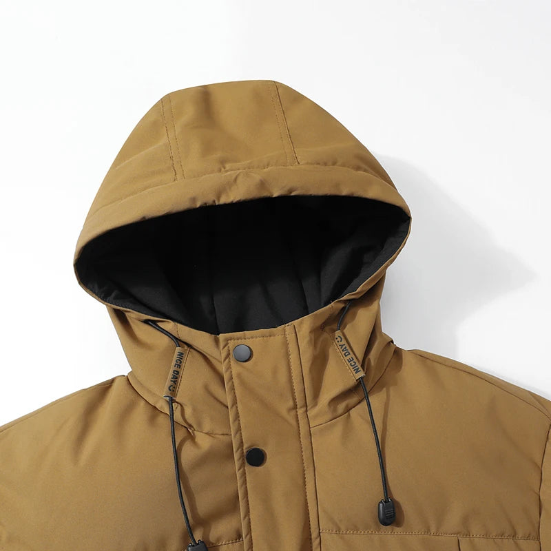 New Windproof Thickening Men Tops Outdoors Loose Versatile Comfort Keep Warm Coats Winter Fashion Casual Solid Hooded Parka Men