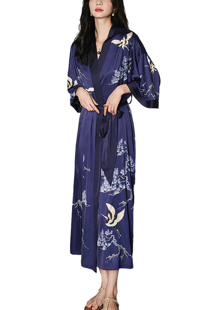 Daiwor Kout Silk Satin Robe for Women Long Japanese Kimono Robe Lightweight Soft Bathrobe Summer Luxury Dressing Gown