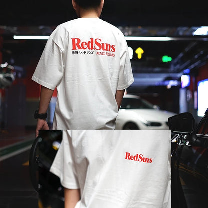 Men Youth Japanese JDM Modified Initial D Akagi REDSUNS Pure Cotton Short-sleeved T-shirt for All Four Seasons 2026 Men T-shirt