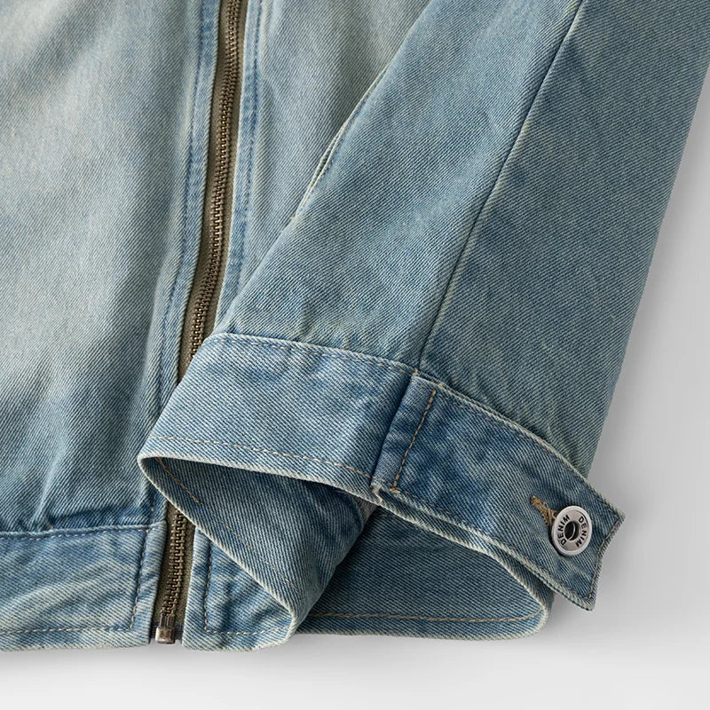 Men's Casual Non-Stretch Denim Jacket High Street Style Zipper Loose Workwear Jacket Plus Size Trendy Streetwear Top