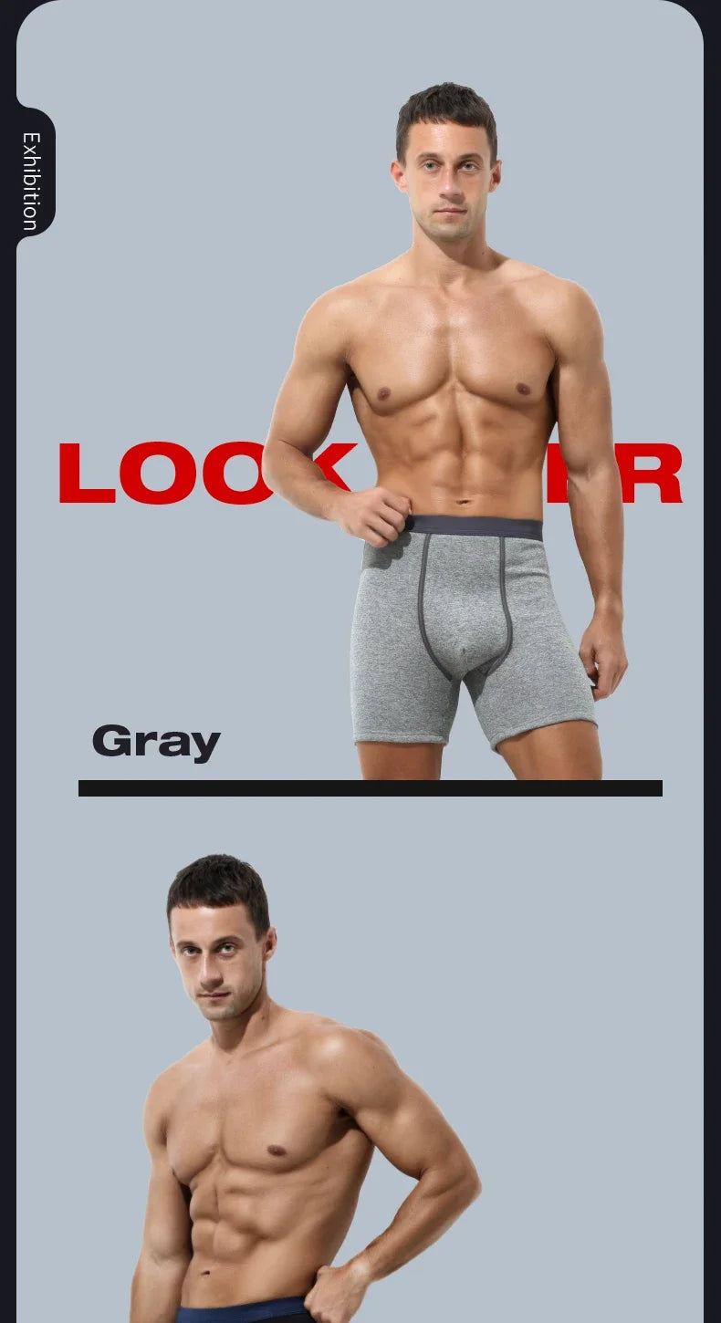 Men's thermal underwear men's fleece thickened anti-wear leg lengthened boxers autumn winter boxer shorts head